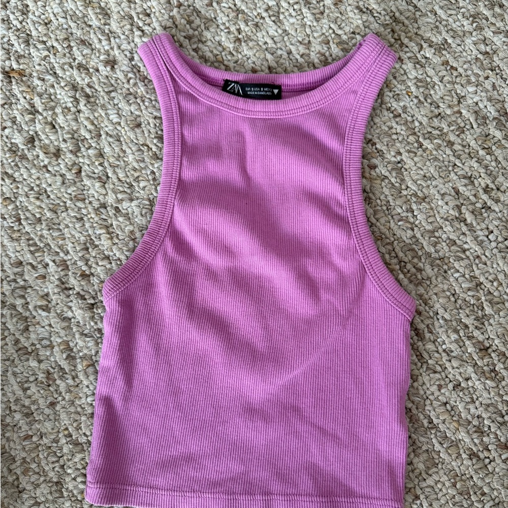Zara Pink Ribbed Tank Top